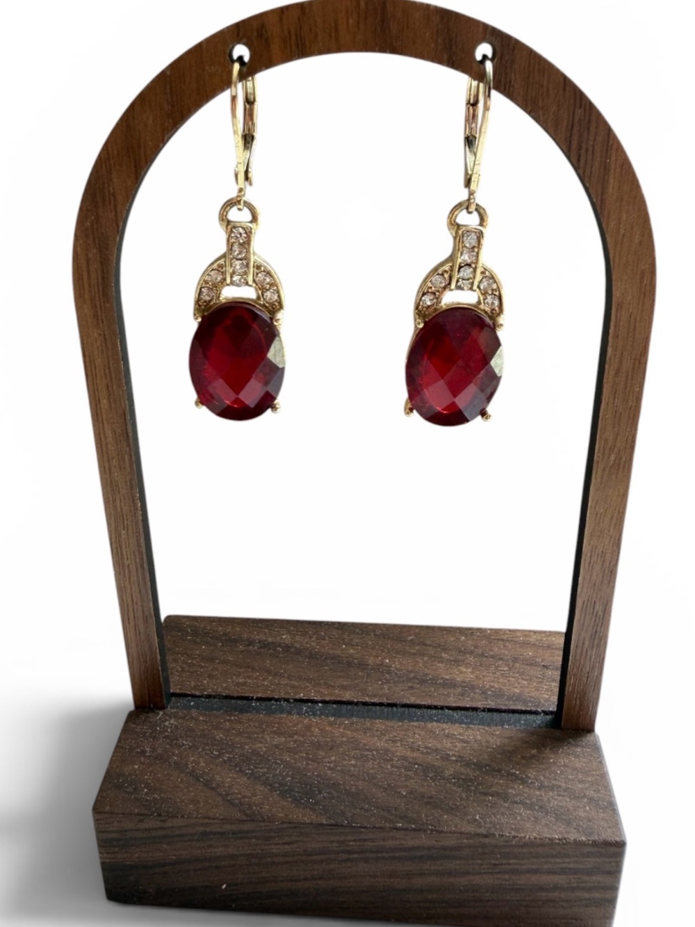 Gold-Tone Red Crystal Drop Earrings